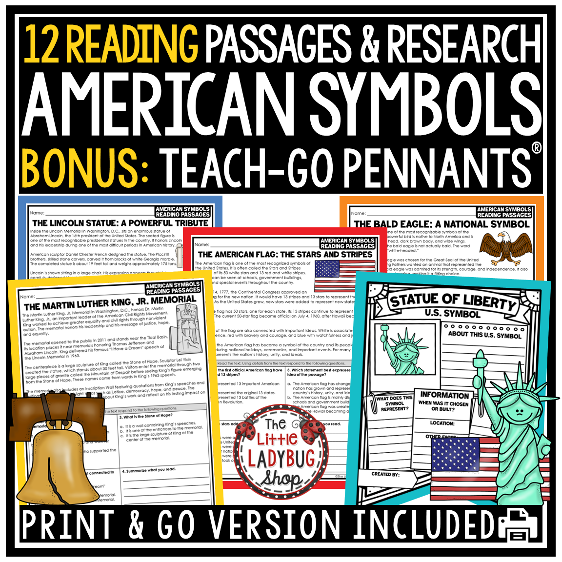 US American Symbols of the United Stated Landmarks Worksheets Reading Passages 3rd 4th 5th Grade