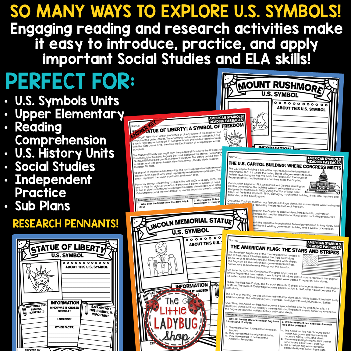 US American Symbols of the United Stated Landmarks Worksheets Reading Passages 3rd 4th 5th Grade