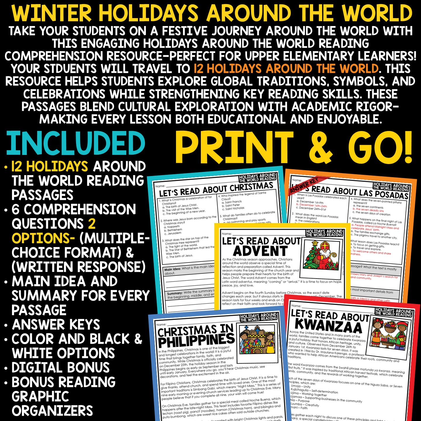 Winter Holidays Christmas Around the World Reading Activities Comprehension