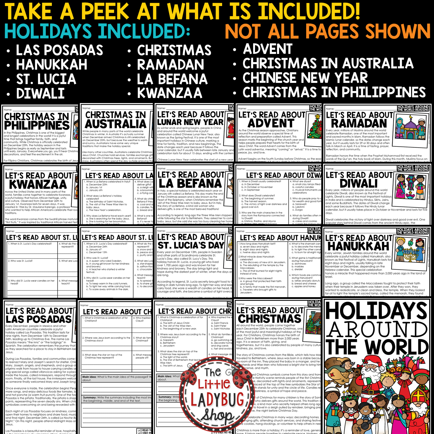 Winter Holidays Christmas Around the World Reading Activities Comprehension