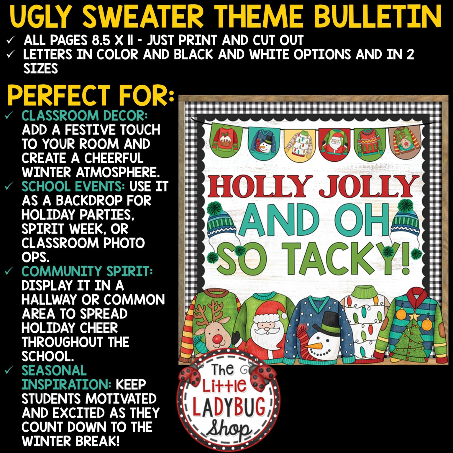 Ugly Christmas Sweater Bulletin Board Kit Template - The Little Ladybug ...