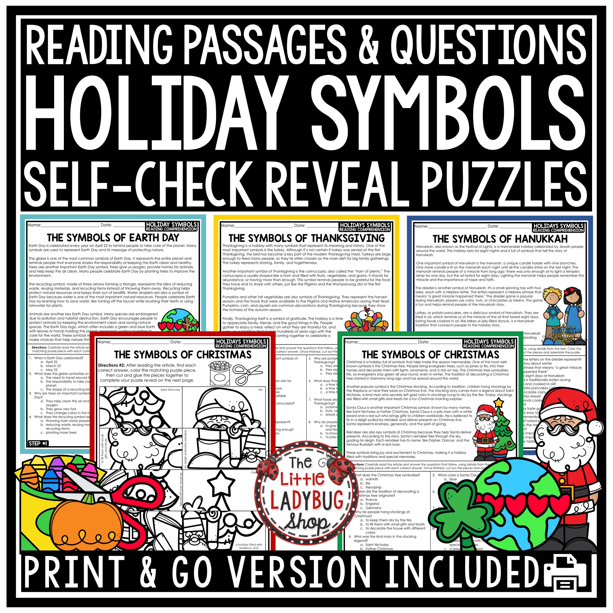 Holiday Symbols Reading Passages Early Finisher Activities 3rd 4th Grade