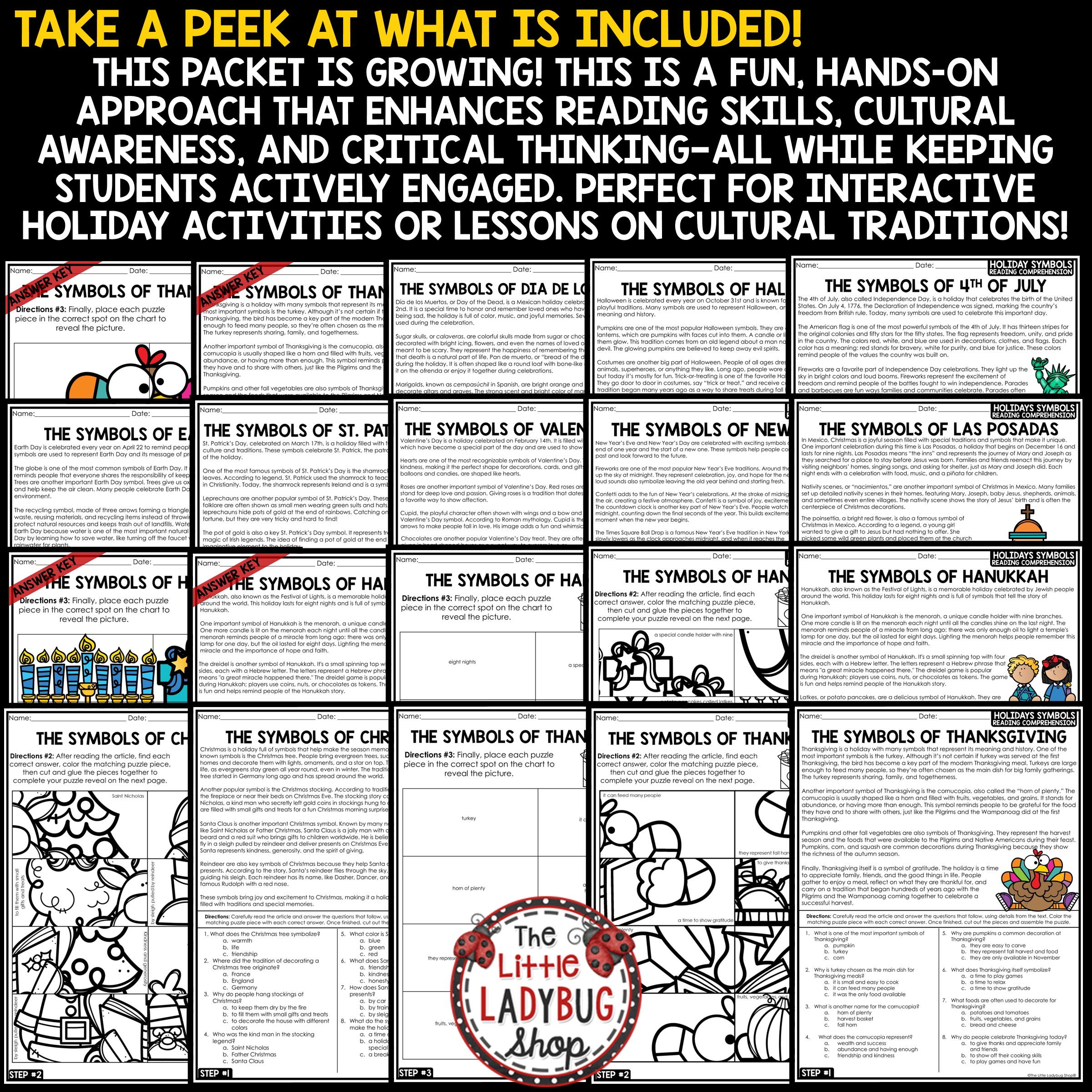 Holiday Symbols Reading Passages Early Finisher Activities 3rd 4th Grade
