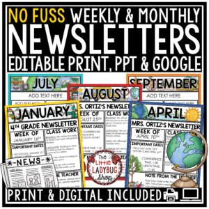 Monthly Weekly Editable Classroom Newsletter Templates Parent Communication