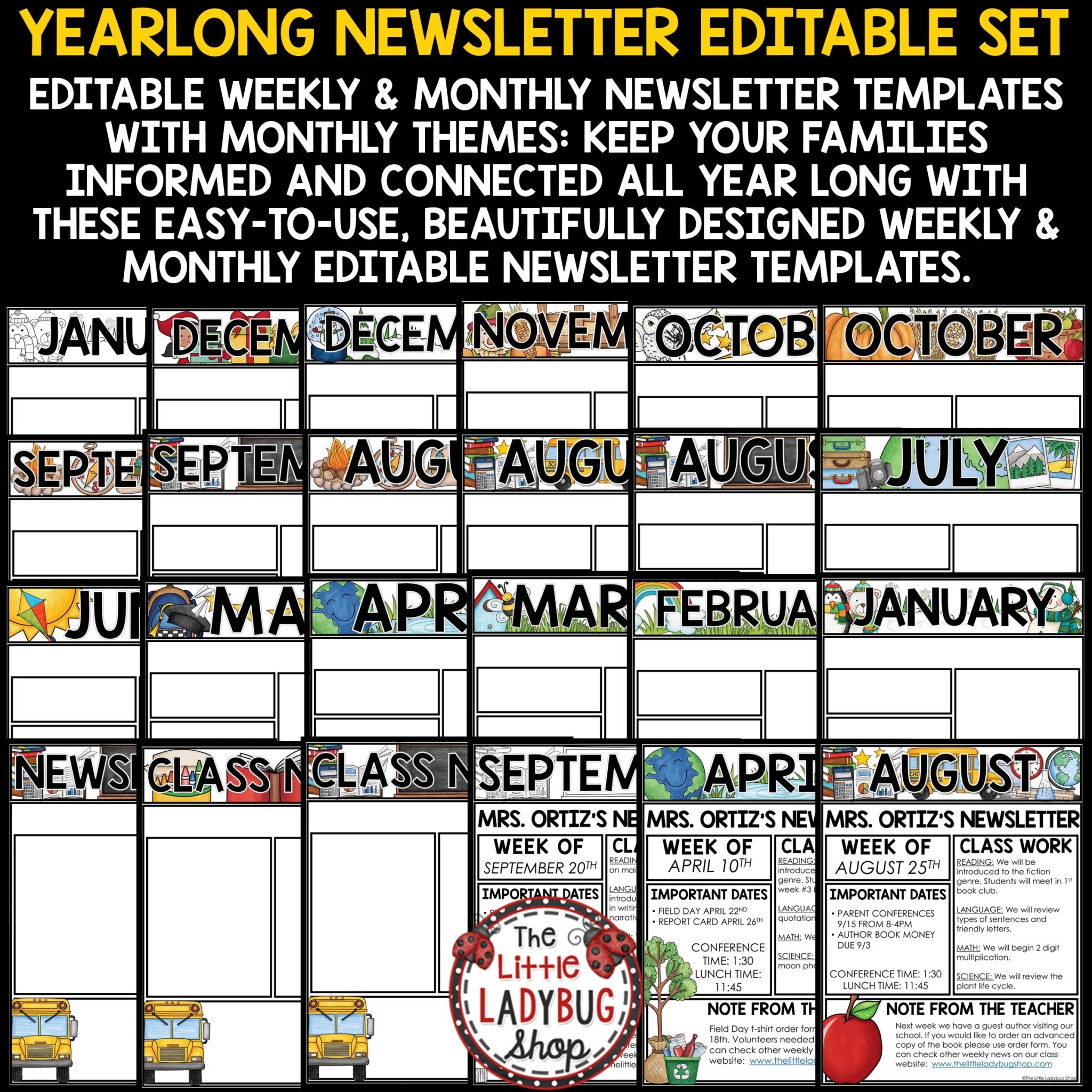 Monthly Weekly Editable Classroom Newsletter Templates - The Little ...