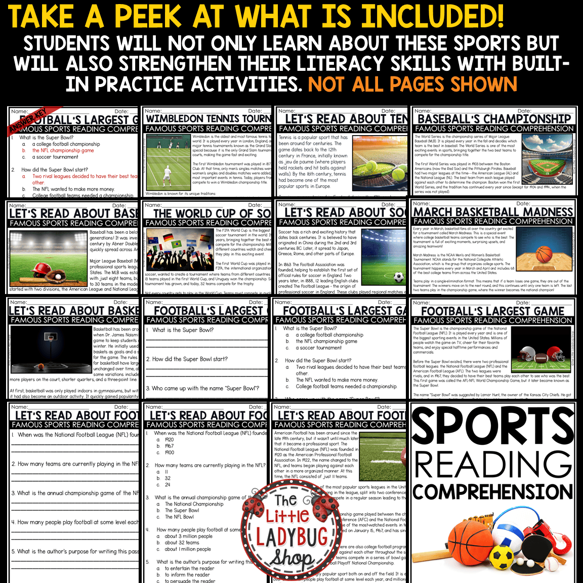 Soccer Basketball Football Sports Reading Comprehension Passages