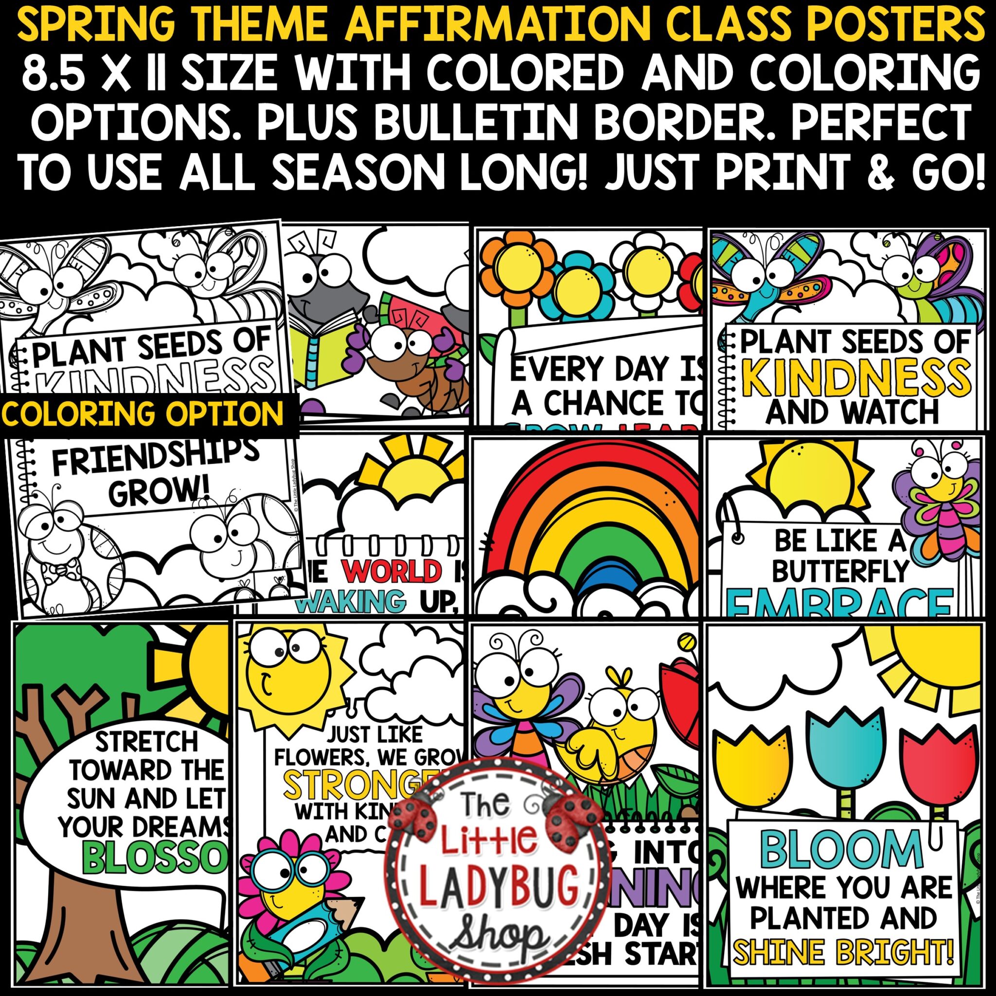 Spring Positive Affirmations Coloring Pages Bulletin Board - The Little ...