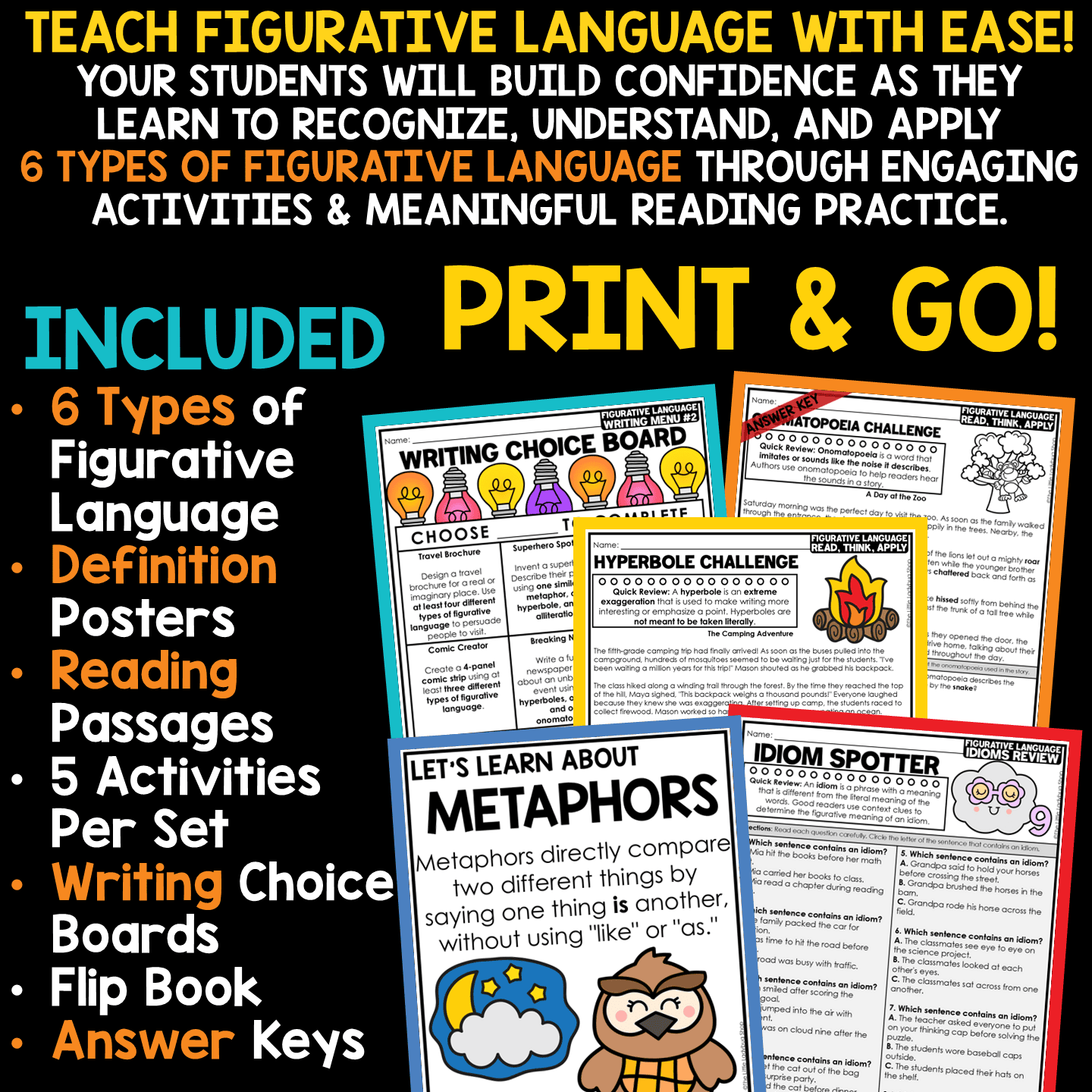 Figurative Language Activities Worksheets Posters Anchor Charts 3rd 4th Grade