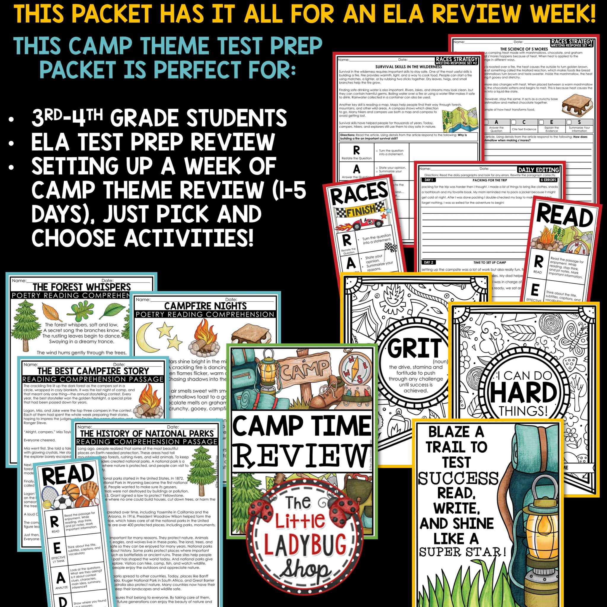 Camp Theme Reading Test Prep RACES Citing Text Evidence - The Little ...