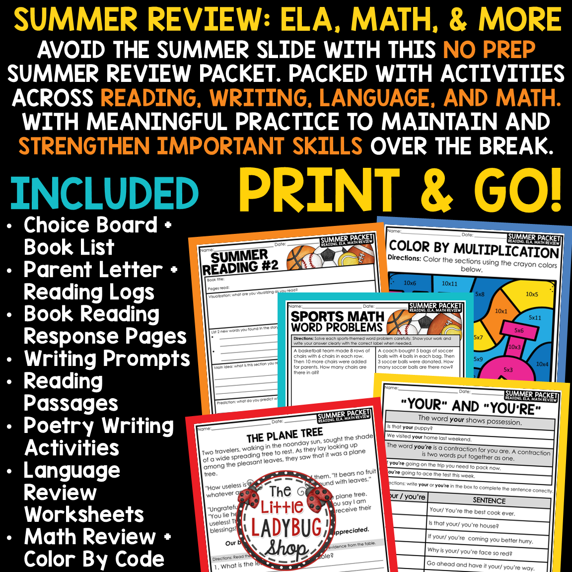 3rd 4th Grade Sports-Theme Summer School Review Packet Activities