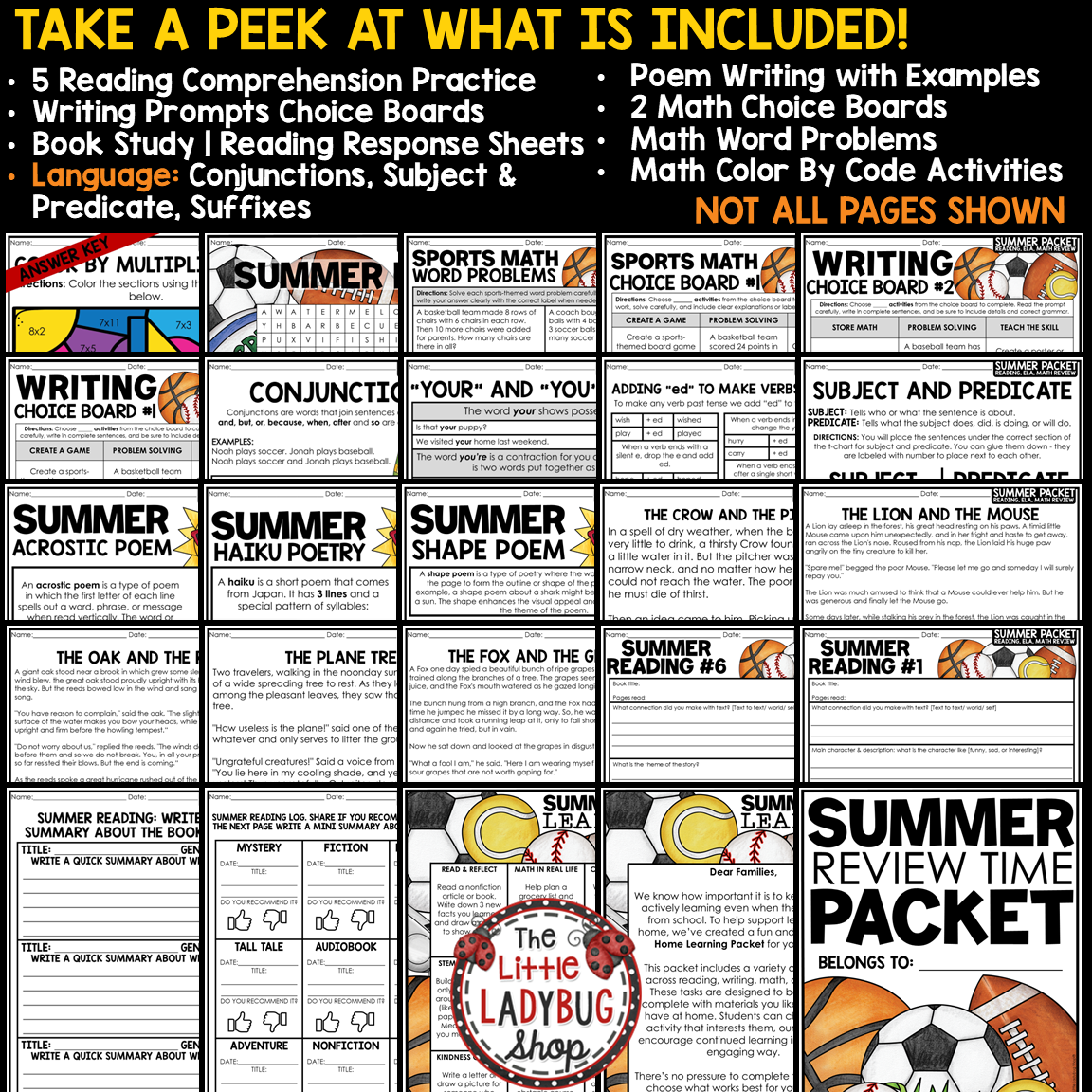 3rd 4th Grade Sports-Theme Summer School Review Packet Activities
