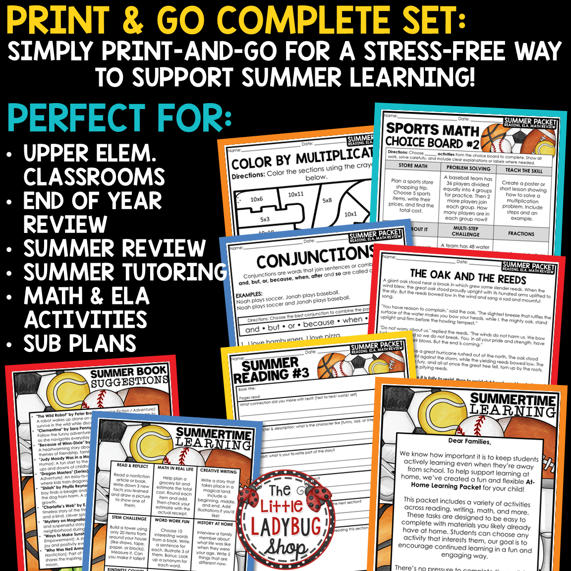 3rd 4th Grade Sports-Theme Summer School Review Packet Activities