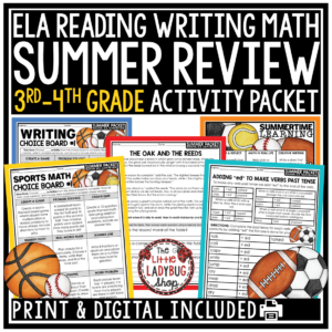3rd 4th Grade Sports-Theme Summer School Review Packet Activities