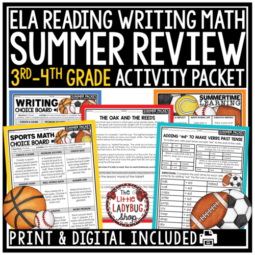 3rd 4th Grade Sports-Theme Summer School Review Packet Activities