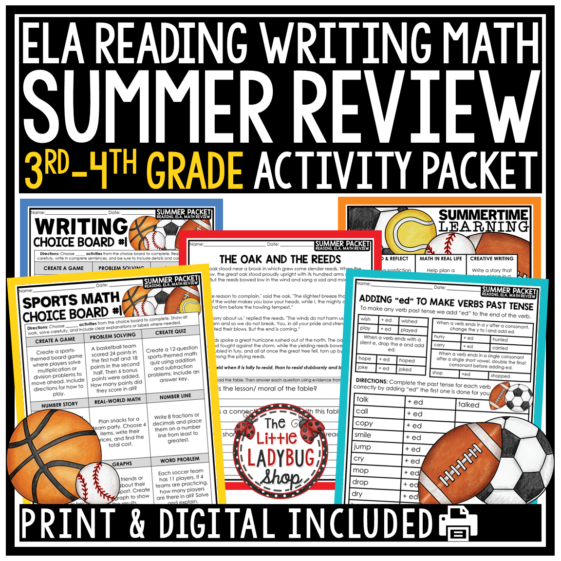 3rd 4th Grade Sports-Theme Summer School Review Packet Activities