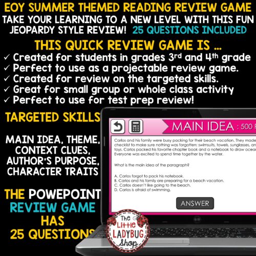 End of Year Summer Reading Review Jeopardy Style Game Show 3rd 4th Grade