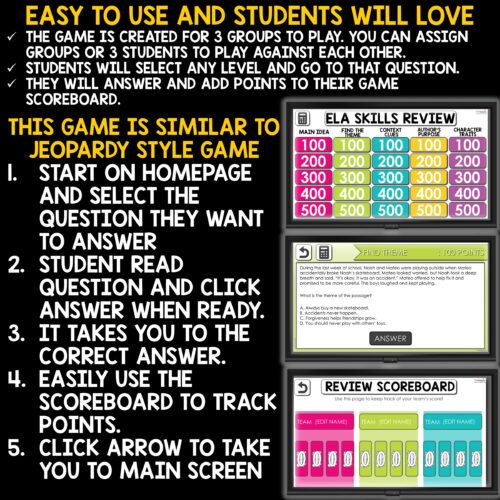End of Year Summer Reading Review Jeopardy Style Game Show 3rd 4th Grade