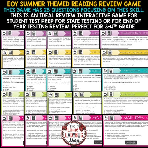 End of Year Summer Reading Review Jeopardy Style Game Show 3rd 4th Grade
