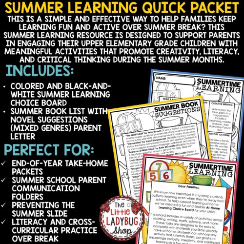 Summer Learning Activities Packet 3rd 4th Grade Summer Reading Letter To Parents