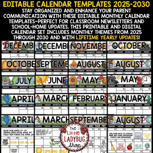 Editable Monthly Calendar Templates Class Communication