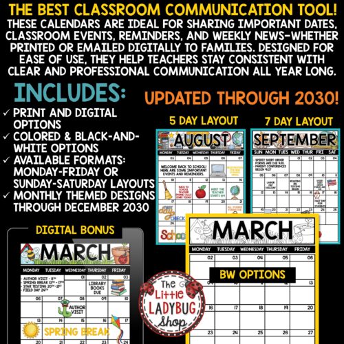 Editable Monthly Calendar Templates Class Communication