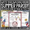 End of Year Summer Parody Song Creative Writing Activity