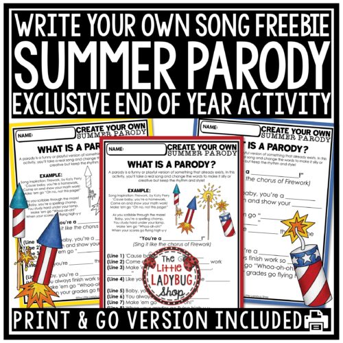 End of Year Summer Parody Song Creative Writing Activity