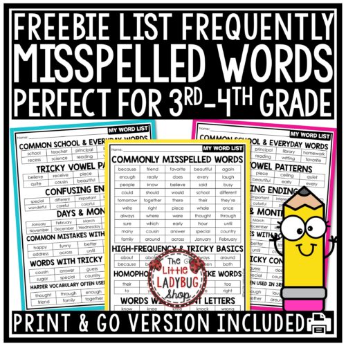 100 Commonly Misspelled Words for 3rd–4th Grade