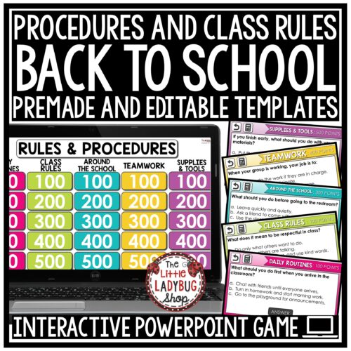 Jeopardy Style Game Show Back to School Review Rules and Procedures Expectations