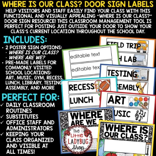 Where Is Our Class? Where Are We Signs? Door Sign Classroom Location Display
