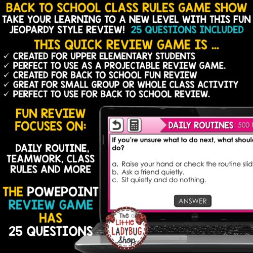 Jeopardy Style Game Show Back to School Review Rules and Procedures Expectations