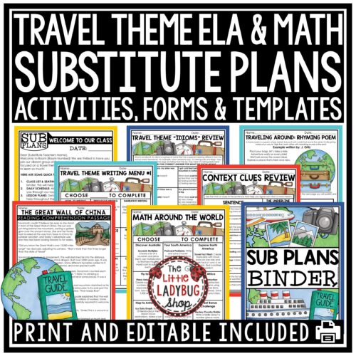 Travel Theme Emergency Sub Plans 3rd 4th Grade Substitute Binder Lesson Template