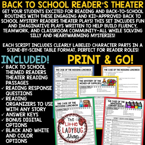 Mysteries Reader's Theater Back to School Reading Passages Activities