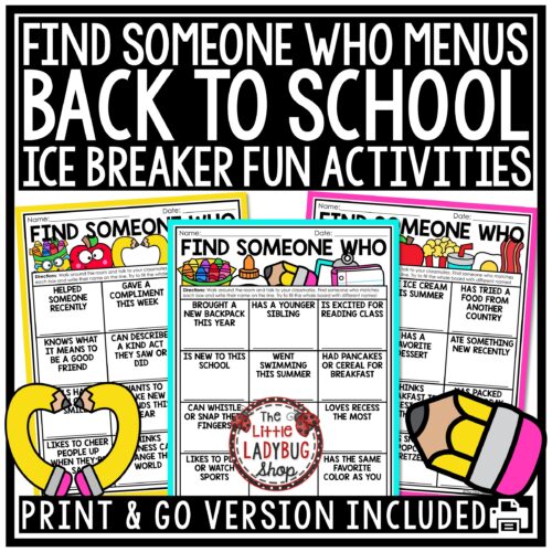Find Someone Who Themed Back To School Activity Ice Breakers First Day of School