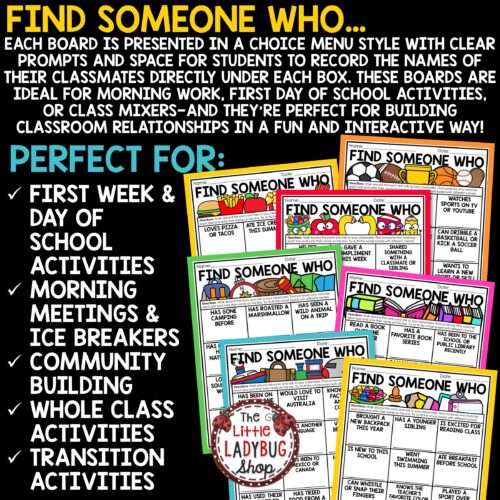 Find Someone Who Themed Back To School Activity Ice Breakers First Day of School