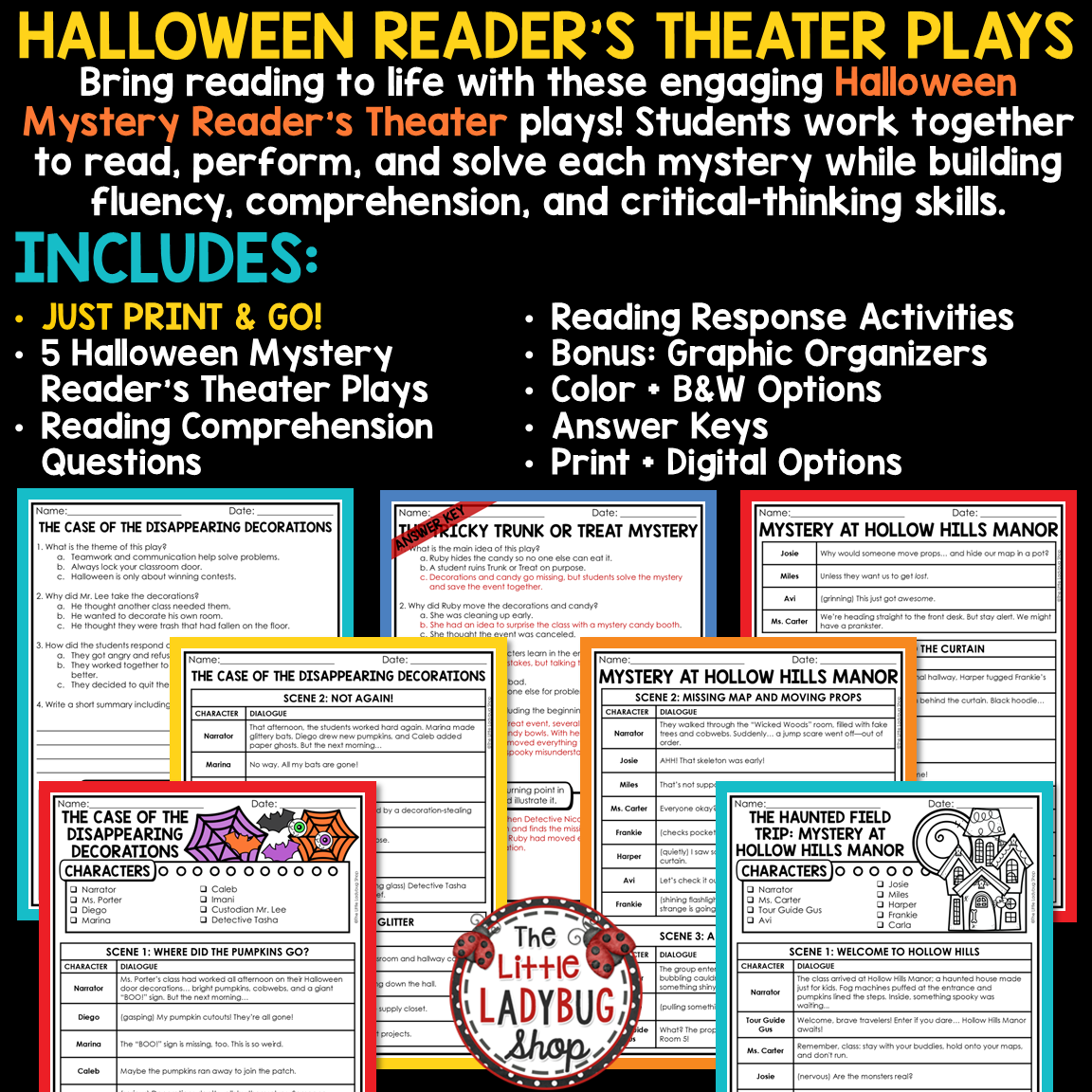Mysteries Reader's Theater Halloween Fall Reading Passages Activities