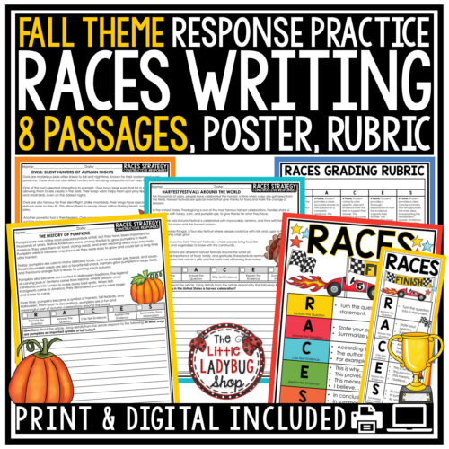 Fall RACES Writing Strategy Practice Worksheets Citing Text Evidence