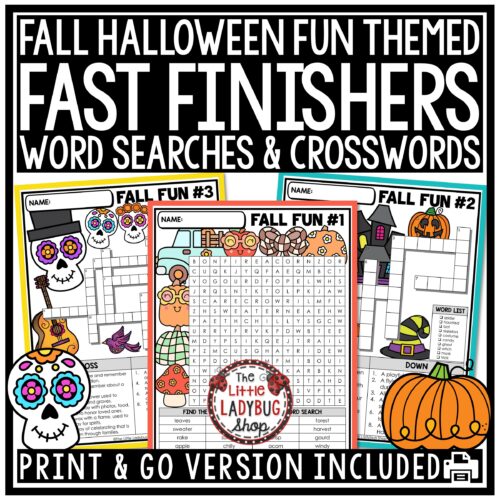 Halloween Fall Crossword Puzzles Fast Finishers Word Search