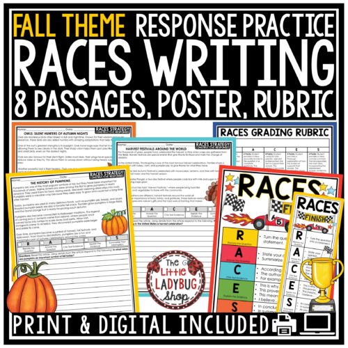 Fall RACES Writing Strategy Practice Worksheets Citing Text Evidence