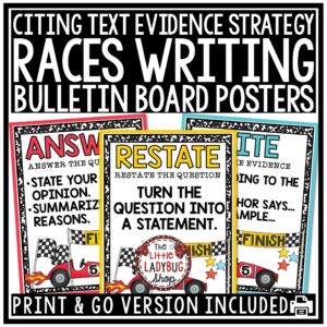 RACES Writing Strategy Posters Citing Text Evidence RACES Writing Bulletin Board