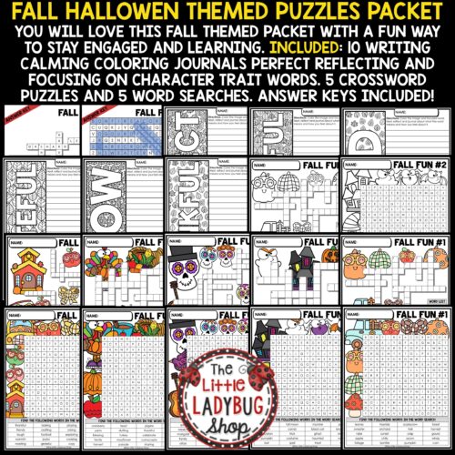 Halloween Fall Crossword Puzzles Fast Finishers Word Search