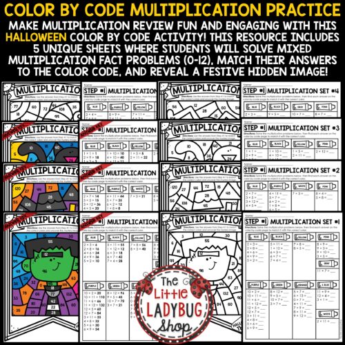 Halloween Color by Code Multiplication Fact Fluency Coloring Pages