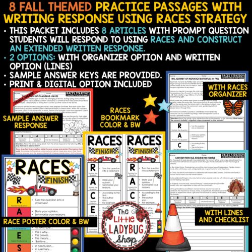 Fall RACES Writing Strategy Practice Worksheets Citing Text Evidence