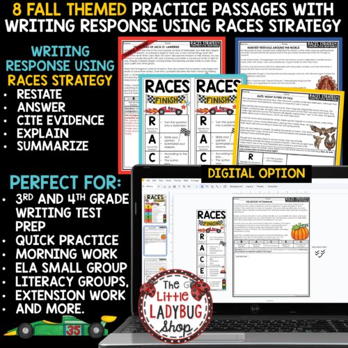 Fall RACES Writing Strategy Practice Worksheets Citing Text Evidence