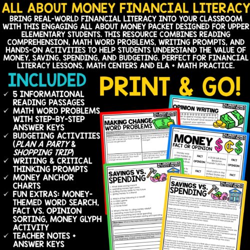 Money Financial Literacy Budgeting Reading Math Word Problems