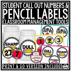 Sharp and Dull Pencil Labels Student Call-Out Number Cards Classroom Management