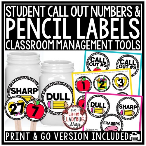 Sharp and Dull Pencil Labels Student Call-Out Number Cards Classroom Management