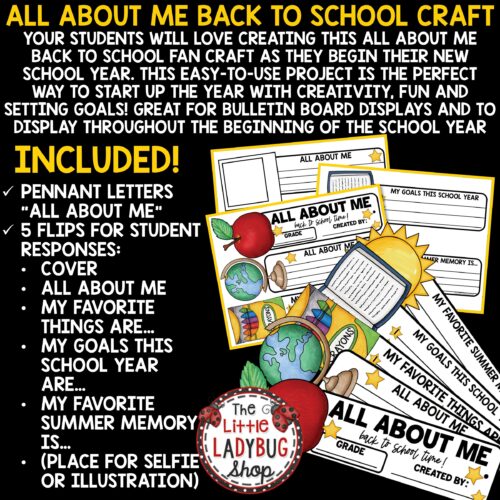 Back to School Year Craft Craftivity All About me 3rd 4th Grade Bulletin Board