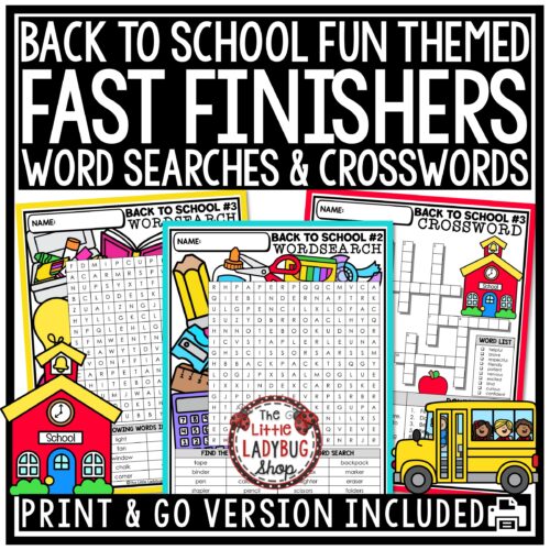 Fast Finishers Activities Back To School Word Search 3rd 4th Grade