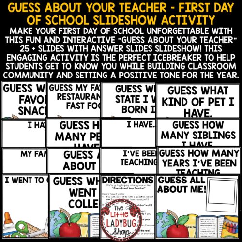 Guess About Your Teacher First Day of School Slideshow